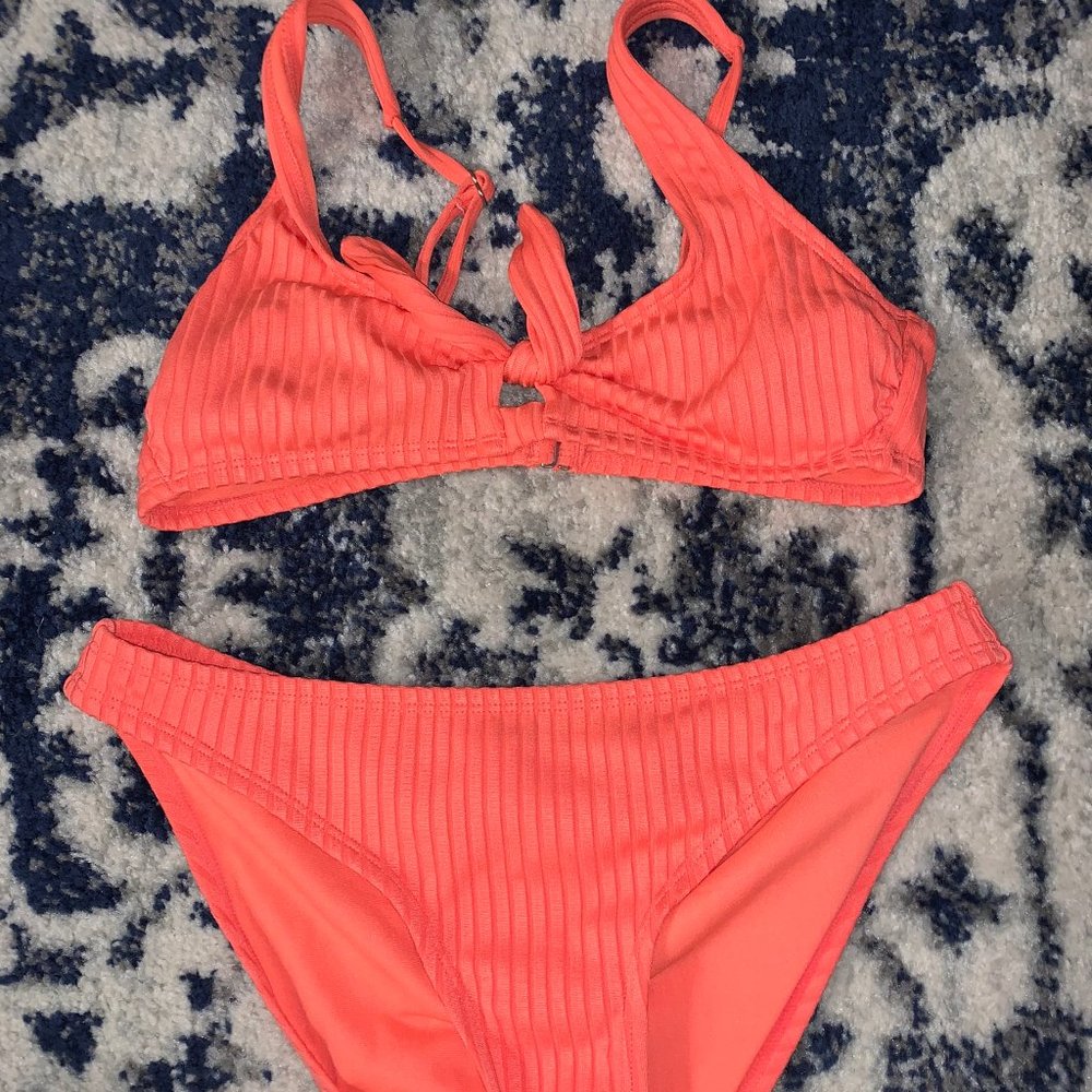 Ribbed Cutout Peach Bikini Set